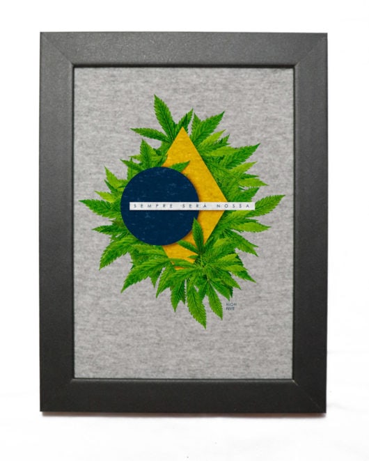Quadro Maconha - Moldura Preta - Bandeira do Brasil - Cinza - V1