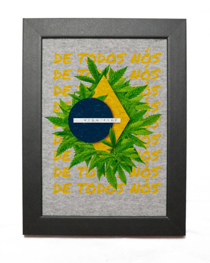 Quadro Maconha - Moldura Preta - Bandeira do Brasil - Cinza - V2