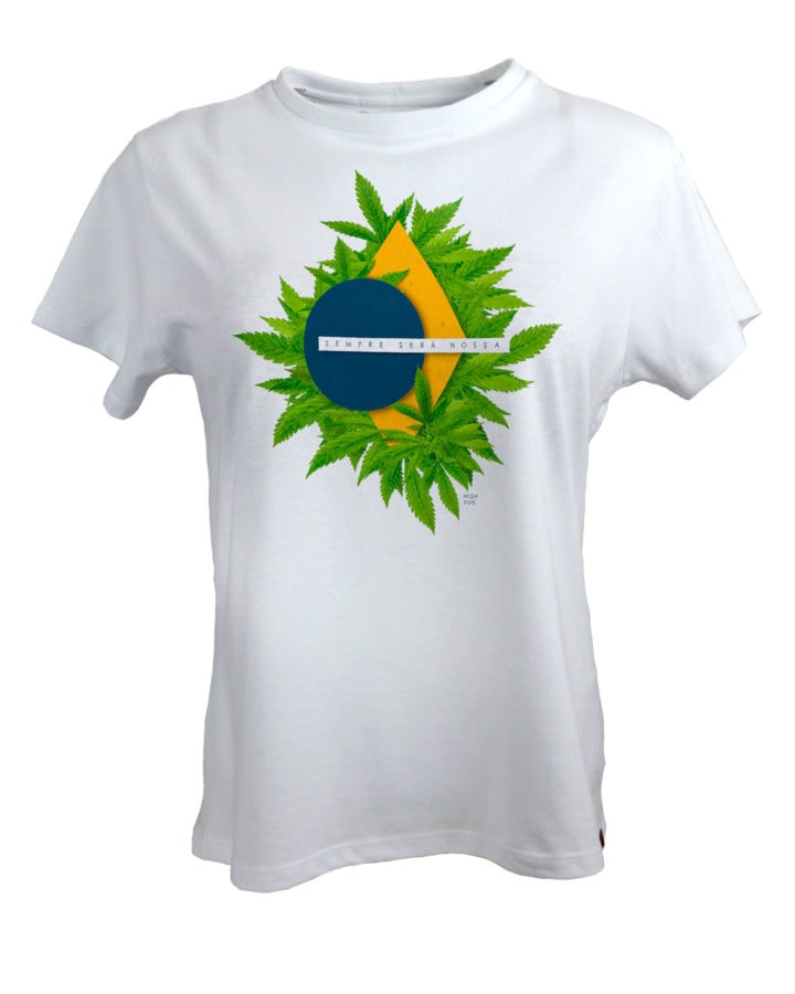 Camiseta Maconha - Bandeira do Brasil - Branco - Feminino