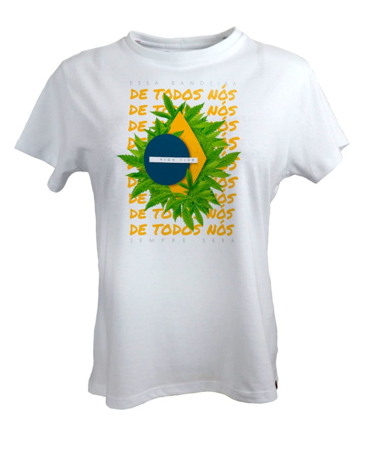 Camiseta Maconha - Bandeira do Brasil - Branco - Feminino - v2