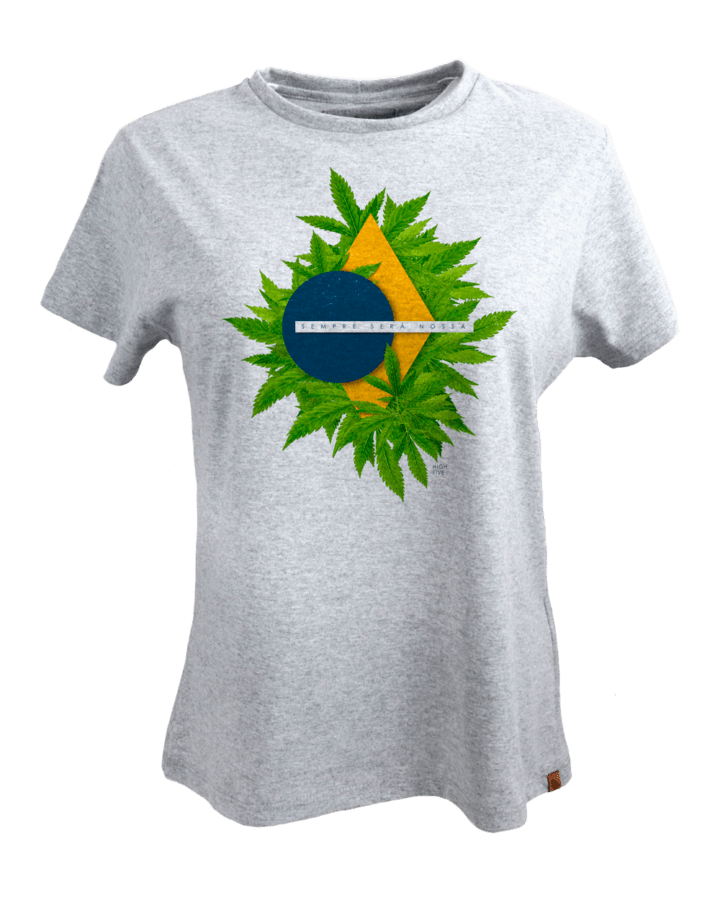 Camiseta Maconha - Bandeira do Brasil - Cinza - Feminino