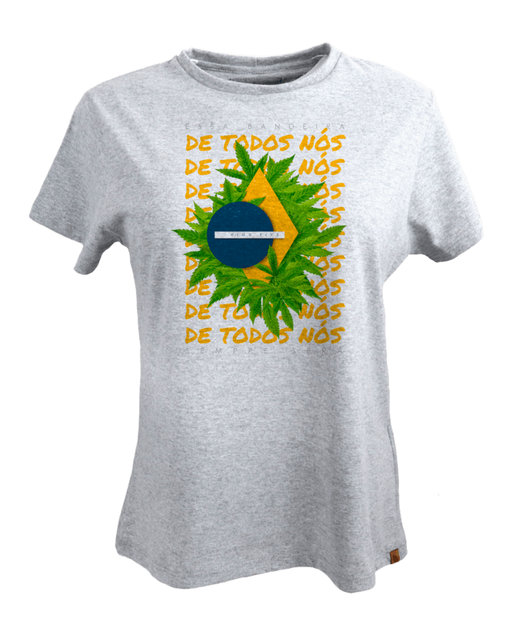 Camiseta Maconha - Bandeira do Brasil - Cinza - Feminino - v2